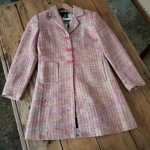 Dalia Women's Tweed Notched Collar Long Pink Coat Size 8